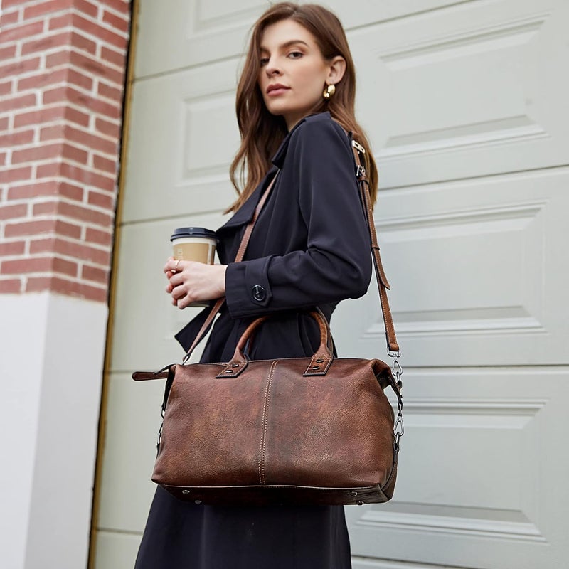 Iswee Genuine Leather Satchel Tote Bag Top Handle Handbag Designer Shoulder Bag Large Capacity Cross Body Bag - Image 3